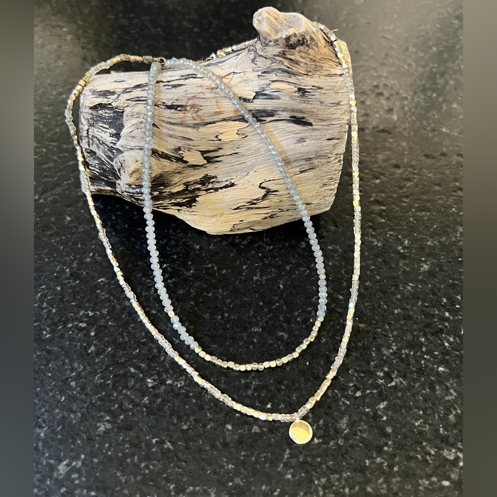 Elegant Adjustable Beaded Necklaces with Blue and Gold Accents.